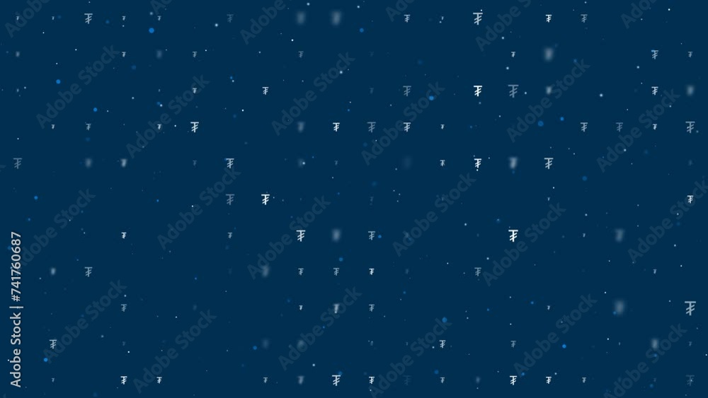 Poster template animation of evenly spaced tugrik symbols of different sizes and opacity. animation of tran