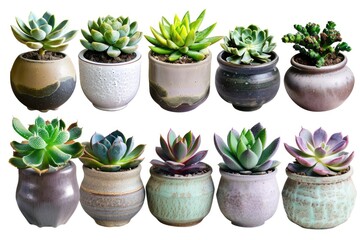 Collection of succulents in a pot is isolated on a white background