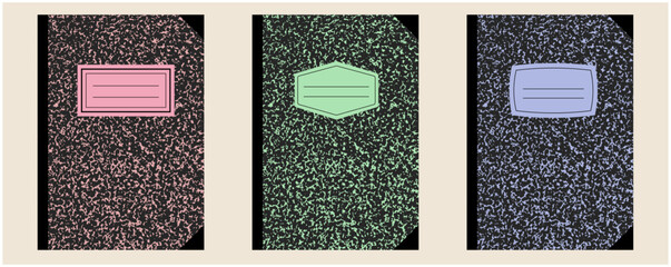 Set of vintage college book designs, 90s composition book

