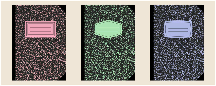 Set of vintage college book designs, 90s composition book
