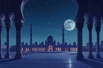 Papier Peint photo autocollant Vieil immeuble Design showing the intricate architecture of a mosque in moonlight