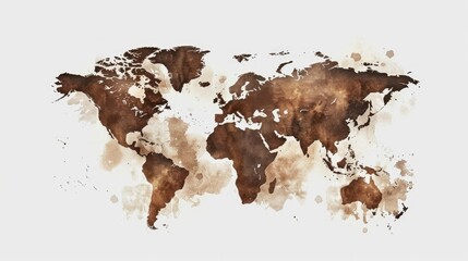 A watercolor-painted world map on a white background