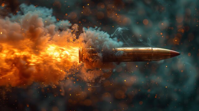 A high-speed bullet mid-flight, leaving a trail of smoke behind,generative ai