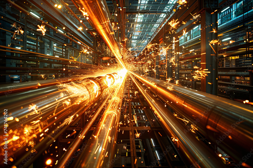 Poster abstract light streaks in a tunnel creating a futuristic effect