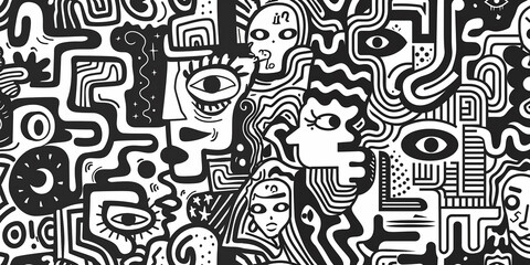 Obraz premium Artistic black and white banner in graffiti style with geometric meshes