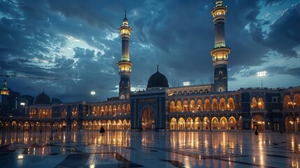 The beauty of the dawn light at the Nabawi Mosque, Medina - obrazy, fototapety, plakaty