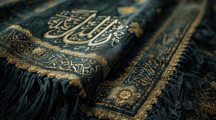 Detailed Close-Up of the Kiswah Adorning the Kaaba