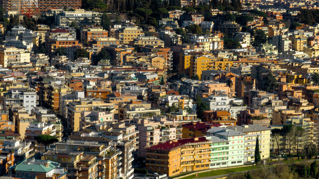 Aerial view on the houses and buildings of Primavalle district in Rome, Italy. © Stefano Tammaro
