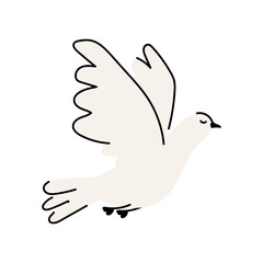 A doodle illustration of a white dove. Cartoon style peace symbol.