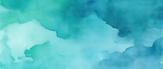Blue and Green Watercolor Background With White Clouds