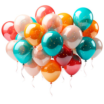 Globos para cumplea&ntilde;os, fiesta, boda o promoci&oacute;n pancartas o carteles. Conjunto de coloridos globos de helio realistas flotando sobre fondo blanco. 