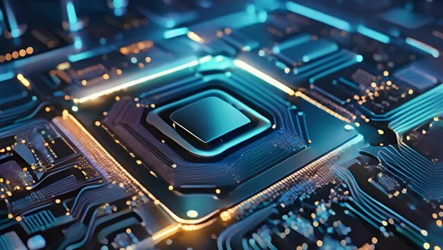 Electronic circuit board close up. Central Computer Processors CPU concept. Ai computer data center render.