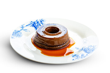 chocolate pudding or also known as flan, isolated on a white background