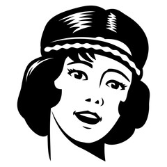 Girl face icon for avatars, user profiles. Black and white vector clipart. Designed to good fit in square and circle.