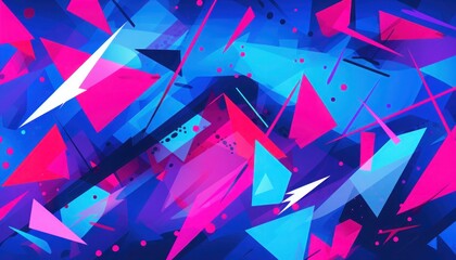 Vibrant background with broken geometric shapes and lines. The colors are arranged in sharp, angular patterns, with overlapping shapes and lines.