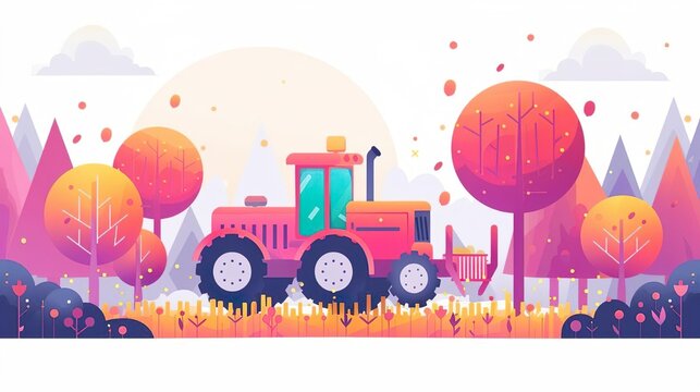 Cultivating Land Concept With Flat Vector Image With Tractor