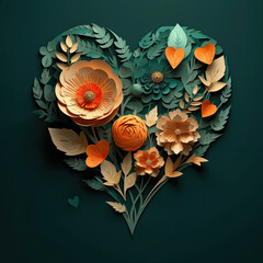 Heart Made of Paper Flowers and Leaves