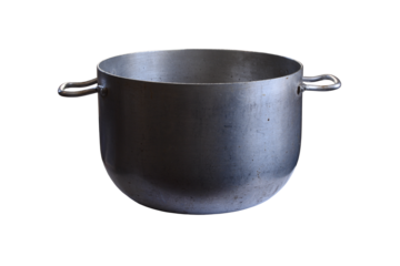 An old aluminium stock pot isolated on the transparent background
