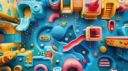 Playground Delight: A Colorful 3D Clay-Rendered Backdrop. kindergarten background.