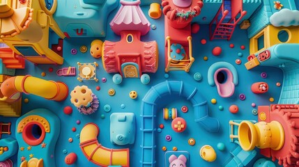 Playground Delight: A Colorful 3D Clay-Rendered Backdrop. kindergarten background.