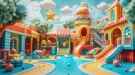 Vibrant Clay Wonderland: Captivating 3D Playground Backdrop for Children