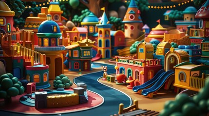 Obraz premium Playful Paradise: Immersing in a Colorful 3D Clay Playground Backdrop