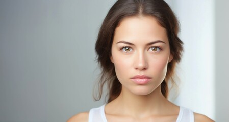 Joven con camiseta de tirantes blanca, mirada directa