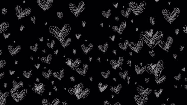 Big animation with doodles and white lines on a black screen. Stock animation with abstract drafts in 4K with alpha channel.