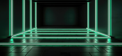 Dark Room With Green Neon Lights