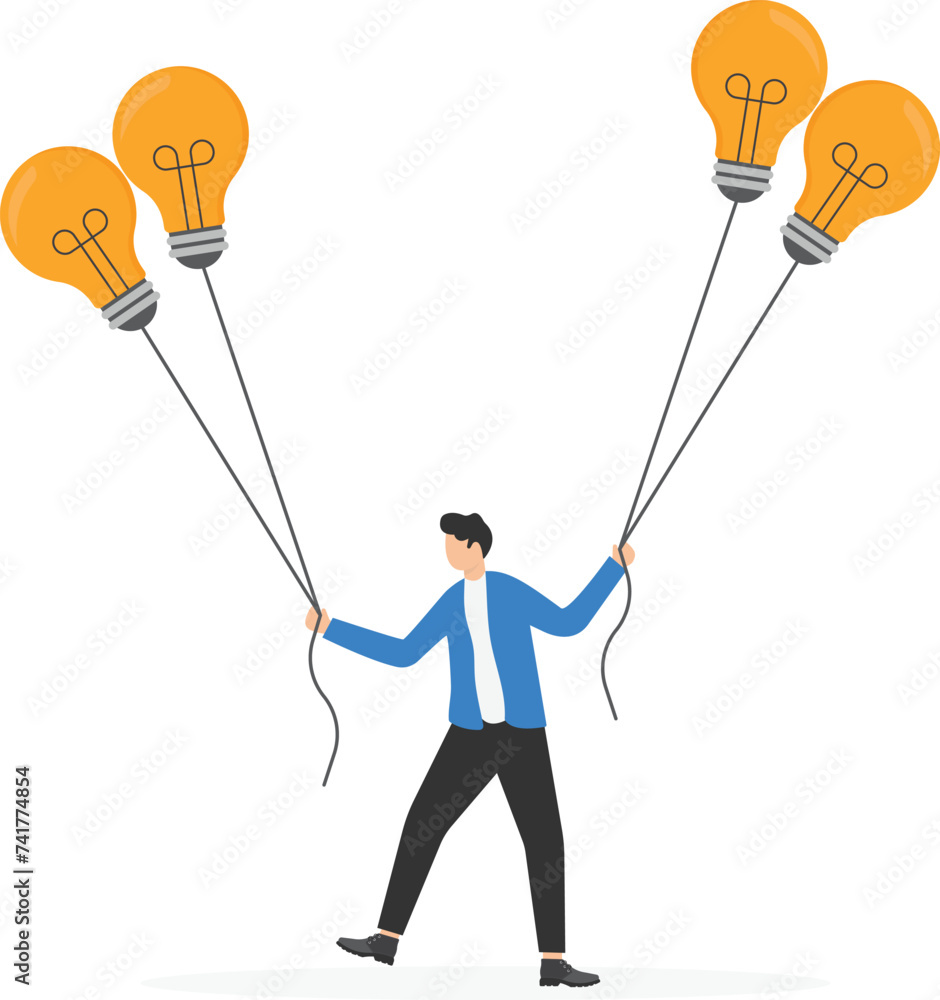 Poster a man pulling the idea bulb on both sidesa man pulling the idea bulb on both sidesa man pulling the 