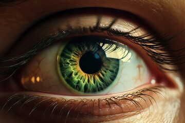 Beautiful green woman eye close up.