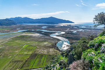 Scenic views from Kaunos and Dalyan, a city of ancient Caria, west of the modern town of Dalyan and...