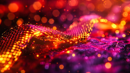 Abstract light design with glowing bokeh and shiny particles, creating a magical, futuristic wave of digital science