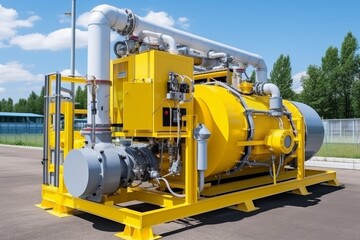 The compressor gas pumping unit is yellow in block design. Gas transportation