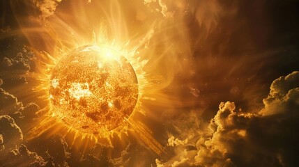 sun shining intensely in a clear sky, symbolizing the increasing temperatures and effects of global warming