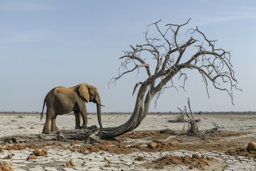 Elephant in the middle of a dry savanna