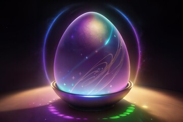 Magic glossy eggs on the dark background.