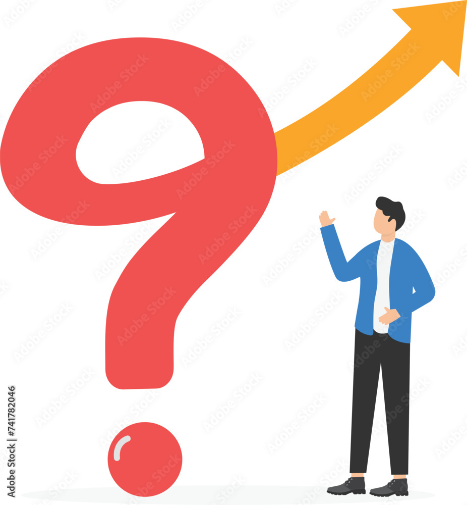 Poster business putting solution arrow on question mark problem sign.