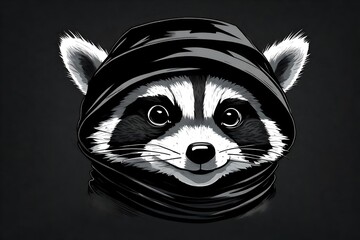 Raccoon with black hoodie looking like a hacker or burglar