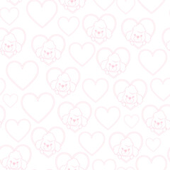 Delicate pink seamless pattern of linear poodles and hearts