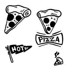 Hand drawn set of pizza. Illustration for pizzeria and restaurant.