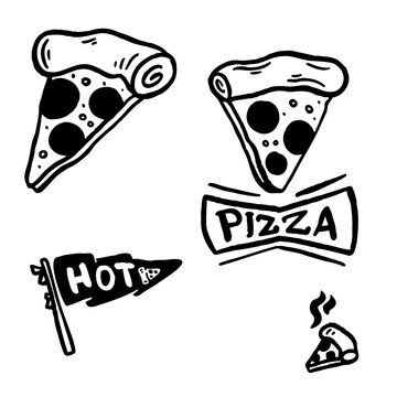 Hand drawn set of pizza. Illustration for pizzeria and restaurant.
