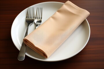 Folded Napkin on a Plate with Two Forks