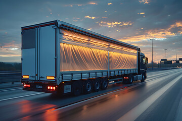Truck.  . Highway road.  Transportation vehicle, delivery transport, cargo logistic concept. Freight shipping international industry.
 - obrazy, fototapety, plakaty