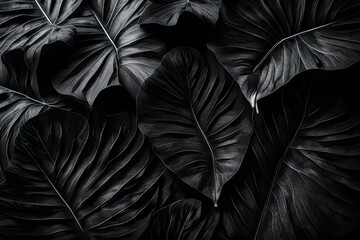  Black tropical leaf creative layout border frame dark paper background flat lay