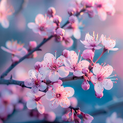 Obraz premium Close-up of cherry blossoms on a tranquil spring morning