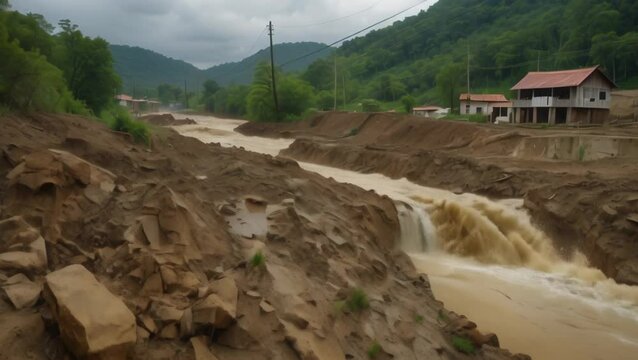 flash floods and landslides on the edge of the village