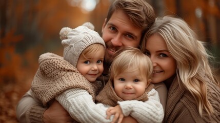 Family in the fall forest