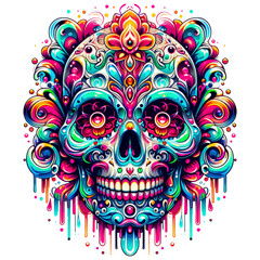 abstract sugar skull illustration t-shirt design, merchandise, stikers, tote totebag, 