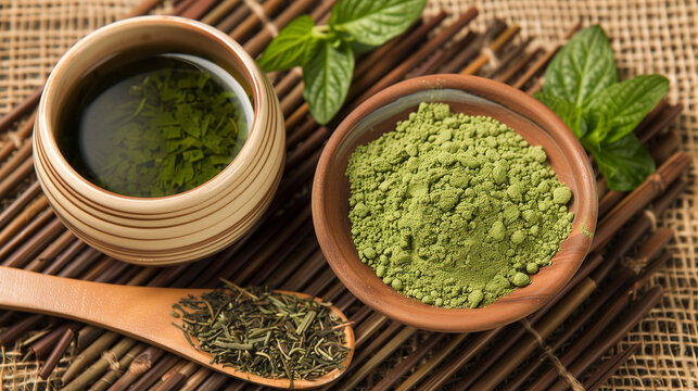 Kratom. Mitragyna speciosa. Ground into powder, crushed leaves and a cup of brewed tea. A drink of vigor.